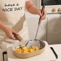 Ensemble d'ustensiles de cuisine en acier inoxydable avec manche en bois louche tourneur écumoire ustensiles de service pour la cuisine à domicile