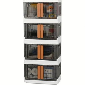Boîte de rangement pliable en plastique à double ouverture avec couvercle, organisateur de vêtements rectangulaire, best-seller Shopify, pour armoire, motif pois de sésame - Product Image 1