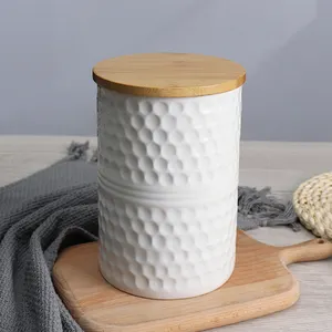 Benutzer definierte Küche Keramik Kanister Bambus Deckel Tee Kaffee Zucker Candy Jar Lebensmittel Vorrats glas mit Deckel