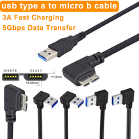 Cable USB 3 Micro B LUNG KAY de 0.2m, Carga Rápida de 3A, Transferencia de Datos de 5Gbps, Cable USB 3.0 Tipo A Macho a Tipo Micro B de 90 Grados