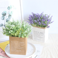 Zhuoou hiasan tengah meja bunga Lavender, buket bunga artifisial pernikahan pot tanaman pot plastik palsu