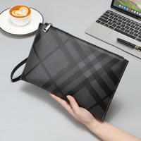 Pochette décontractée grande capacité pour homme, style enveloppe à carreaux vintage avec fermeture éclair, mallette tendance pour homme