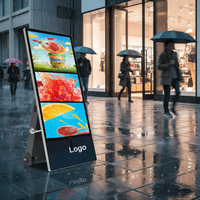 Ultra İnce Taşınabilir Su Geçirmez LCD LED Poster Dış Mekan Akülü Dijital Tabela Tekerlekli