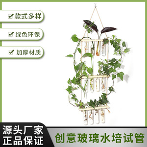 Seeking Excellence Wall Mounted Hydroponic Plant Holder Wooden Rack With Glass Test Tubes For Indoor Green Decor - Product Image 2