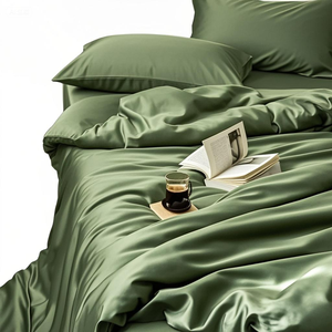 Set di biancheria da letto in raso liscio per la pelle singola doppia dimensione tinta unita semplice tessuto <span class=keywords><strong>copripiumino</strong></span> misura singola doppia - Product Image 1