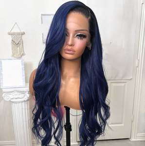 Cheveux vietnamiens Remy <span class=keywords><strong>bleu</strong></span> <span class=keywords><strong>foncé</strong></span> en gros, densité 150%, ondulation naturelle, cuticules alignées, double trame, devant transparent, racines foncées - Product Image 5