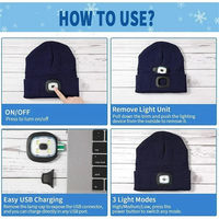 Bonnet LED lumineux unisexe – Casquette d'hiver chaude avec lampe frontale pour voyage et plage 100 % acrylique