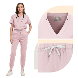 Women's V Neck Short Sleeve Scrub Set Moisture Wicking Hospital Uniform Split Set For Nurses And Medical Staff - Product Image 5