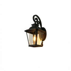 Lanterne murale extérieure vintage en métal noir 21 pouces avec verre transparent et motif en spirale, éclairage de véranda et de jardin, luminaire étanche en aluminium - Product Image 1
