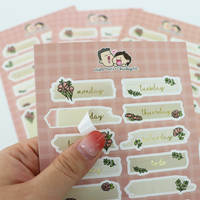 Feuille d'autocollants personnalisés mignons, imperméables, en PVC adhésif, pour la décoration de carnets et de albums, impression possible