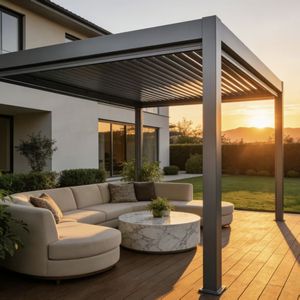 Gazebo de plage en aluminium avec éclairage LED - Structure extérieure durable, imperméable, résistante au vent, anti-UV, écologique, résistante aux rongeurs et à la décomposition - Product Image 4