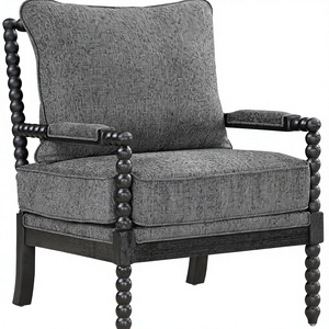 Silla de acento <span class=keywords><strong>Eliza</strong></span> con respaldo de espiga, tela gris carbón y madera negra, muebles para el hogar - Product Image 1