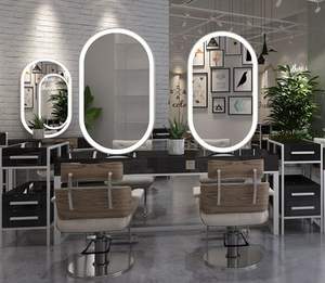 MÁS DISEÑO Gran longitud completa Gold Styling Peluquería Muebles Peluquería Maquillaje Salón de belleza Led Espejo Estación con mesa - Product Image 5