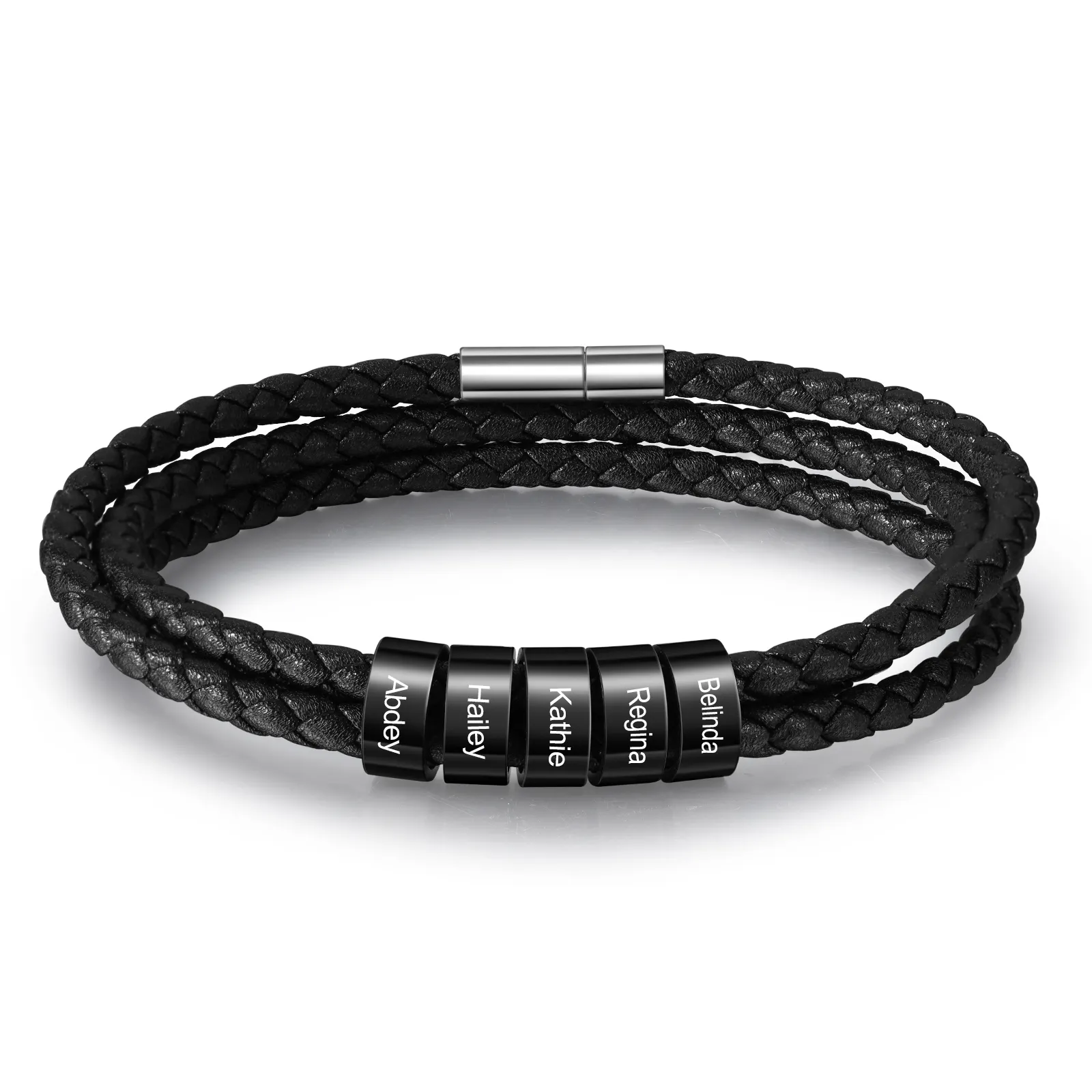 Dropshipping Jewelry Custom 2-5 Beads Bracelet Black Multilayer Leather Fashion Jewelry Bracelets for Men