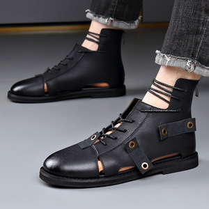 Summer new high-top lace-up Roman <b>sandals</b> with intricate designs, elegant feel, retro style, versatile, back zipper, men’s shoes - Product Image 5