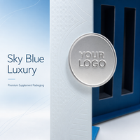   Boîte cadeau écologique bleu ciel à double porte avec logo personnalisé, emballage de capsules nutritionnelles de qualité supérieure, vitamines et protéines