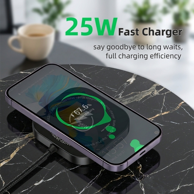 Qi2.2 Certified 25w Fast Magnetic Wireless Charger with 3.3ft Braided Usb Cable