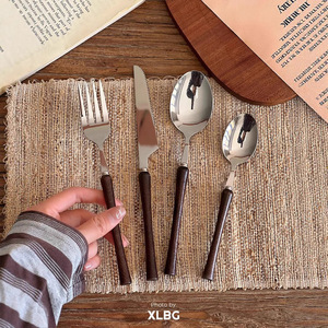 304 Stainless Steel Wooden Handle Knife <b>Fork</b> Spoon Set Retro Walnut Cutlery For Catering Dishwasher Safe - Product Image 2