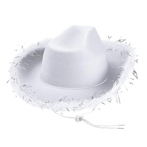 Nuevos Sombreros Vaqueros Rosados Estilo Western para Mujer, Sombrero Fedora Enrollado con Borde de Plumas, Sombrero Vaquero Rosa para Fiesta - Product Image 2