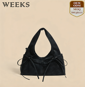 <span class=keywords><strong>Sac</strong></span> Hobo Vintage ZP8284 WEEKS avec Décoration Nœud Personnalisable - <span class=keywords><strong>Sac</strong></span> <span class=keywords><strong>à</strong></span> <span class=keywords><strong>Main</strong></span> <span class=keywords><strong>en</strong></span> <span class=keywords><strong>Cuir</strong></span> Souple <span class=keywords><strong>Noir</strong></span> pour Femme avec Logo Personnalisé - Product Image 1