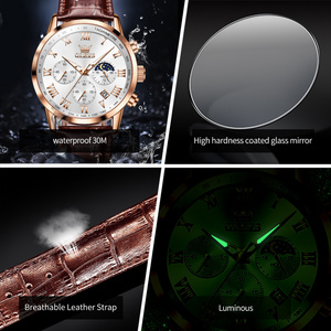 OLEVS 5529 oem özel logo reloj moda spor saat erkekler için deri kayış izle adam bilek oem quartz saat - Product Image 5