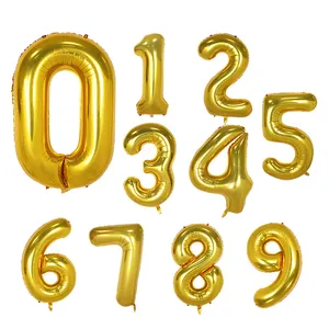 40 Inci 0-9 Nomor Balon Rose Emas Emas Perak Hitam Foil Helium Balon untuk Pesta Dekorasi