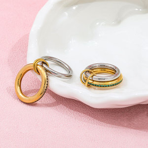 Cao cấp 18K mạ vàng thép không gỉ màu xanh lá cây Zircon Pave bao quanh không thấm nước hai giai điệu Lớp hợp thời trang doanh Vòng cho bên món quà - Product Image 6