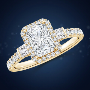 Anillo de Compromiso con Diamante Cultivado en Laboratorio, Corte Radiante, Piedras Laterales de Corte Princesa, Certificado IGI, Banda Pavé, Oro 10K, 14K, 18K, Regalo de Aniversario - Product Image 1