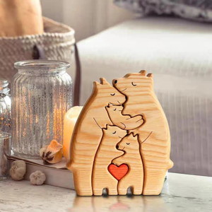 Gravure gratuite, puzzle en bois personnalisé avec la famille d'ours, cadeau de Noël ou d'anniversaire, sculpture du nom de la famille, 2 à 7 noms, décoration de bureau - Product Image 6