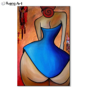 Pintura al Óleo Abstracta Moderna Hecha a Mano con Figura de Mujer en Falda Azul, Chica Sexy con Trasero Grande, Decoración de Pared Personalizada para Sala de Estar - Product Image 1
