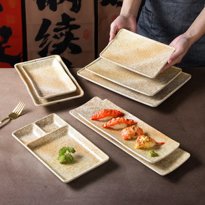 Xiangyuan <b>melamine</b> tableware <b>plates</b>, commercial use, thickened gold-plated BBQ and fried skewer <b>plates</b>, rectangular sashimi and - Product Image 1