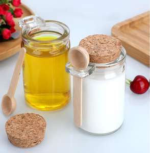 Frasco de Vidrio Redondo con Tapa de Corcho, 100 ml, 250 ml, 3 oz, 8 oz, para Sales de Baño, con Tapa de Corcho y Cuchara de Madera - Product Image 1