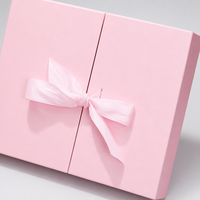 Boîte cadeau rose Leabon à double porte avec fermeture magnétique, ruban en satin, minimaliste, vierge, pour la Saint-Valentin, logo personnalisé, vente en gros, directement de l'usine