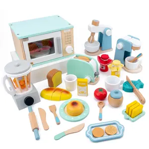 עץ מטבח צעצועי 8 Pcs קפה צעצוע לשחק מטבח אביזרי להעמיד פנים סט עבור בני בנות משחק כיף פעוט מטבח
