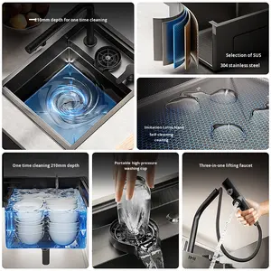 Fregadero อ่างล้างจานขนาดเล็กทำจากสเตนเลสสตีล, อ่างล้างจานขนาดเล็กแบบอเนกประสงค์สำหรับใช้ในครัวใช้ใน304อัจฉริยะใช้ในครัวเรือน - Product Image 3