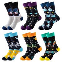 Chaussettes en coton 200N pour homme, motif Astronaute, Planète, Jacquard, Fusée, Étoile, OVNI, style mode décontracté, nouveauté, cadeau