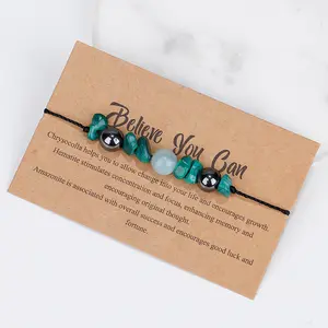 Best Wishes Believe you can Handmade Natural Gem Stone Bracelet Irregular Crystal Stretch Chip bead Couple's Bracelets With Card