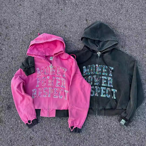 Completo da uomo invernale ricamato oversize vintage lavato con felpa corta con grafica effetto <span class=keywords><strong>schizzi</strong></span> <span class=keywords><strong>di</strong></span> vernice e pantaloni della tuta a gamba larga, stile hip-hop - Product Image 2