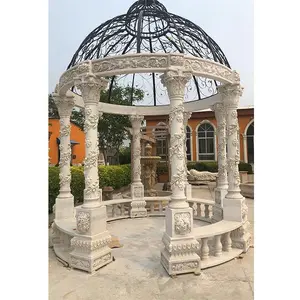 Estatua de plantas de jardín al aire libre personalizada, escultura decorativa de lujo tallada en piedra de mármol blanco, fabricantes de gazebos