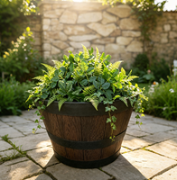 Pot de fleurs en plastique de 20 pouces, style baril, classique, pour la maison et le jardin, idéal pour le whisky