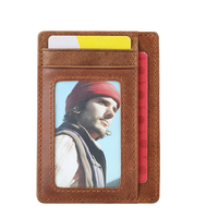Porte-cartes en cuir véritable en gros, blocage RFID, petit étui à cartes, portefeuille vintage ultra-fin en cuir pour cartes de crédit, pour hommes et femmes