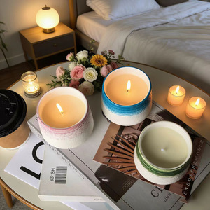 Bougie aromatique artisanale en cire végétale pure, en pot céramique arc-en-ciel, pour soulagement du froid, cadeau d'intérieur sans fumée, parfum avancé - Product Image 2