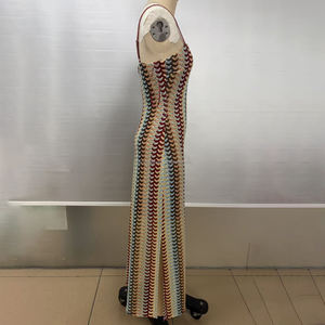 Robes midi en jacquard tricoté multicolores personnalisées pour l'été, robe moulante dos nu pour femmes - Product Image 4
