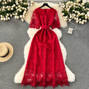 Ricami di lusso con paillettes di alta qualità da sera <span class=keywords><strong>Dre</strong></span> sottile in pizzo cavo con cintura lunga <span class=keywords><strong>Dre</strong></span> donna - Product Image 1