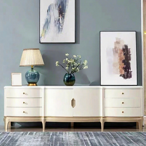 Mueble para TV Curvo de Primera Calidad en Color Blanco Crema, Mueble de Almacenamiento de Madera Maciza de Lujo para Sala de Estar o Dormitorio - Product Image 1