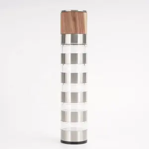 Wood design multifunctional manual 5 in 1 spice grinder machine adjustable salt and pepper grinder mill set