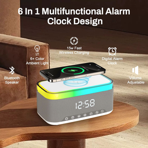 Radio Reloj Despertador Bluetooth Portátil con Luces LED <span class=keywords><strong>de</strong></span> Colores Personalizables, con Carga Inalámbrica para Teléfono y Módem <span class=keywords><strong>de</strong></span> Escritorio - Product Image 4