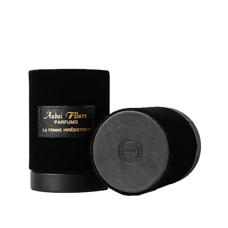 Black High End Velvet Separate Lid Top PU Leather Round Tube Cylinder Perfume Present Gifts Present Package Packaging Box Boxes