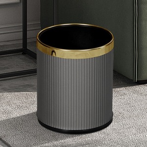 Large Open Top Trash Can 10L Durable Rattan Leather Home Living Room Kitchen Bathroom Hotel Use - Product Image 2