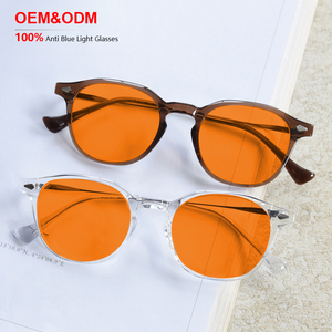 Gafas Ópticas con Montura Metálica Amarilla, Lentes Naranjas de Moda, Personalizables al por Mayor, Clásicas Unisex, con Bloqueo de Luz Azul - Product Image 1